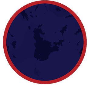 Dark blue map inside a red circle, showing land and ocean shapes with minimal detail.